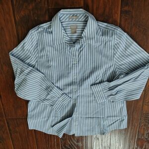 Chico's Light Blue and White Striped Button Down Shirt